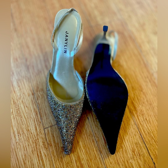 Gorgeous Gold Beaded Slingback Heeled Mules - Picture 3 of 3